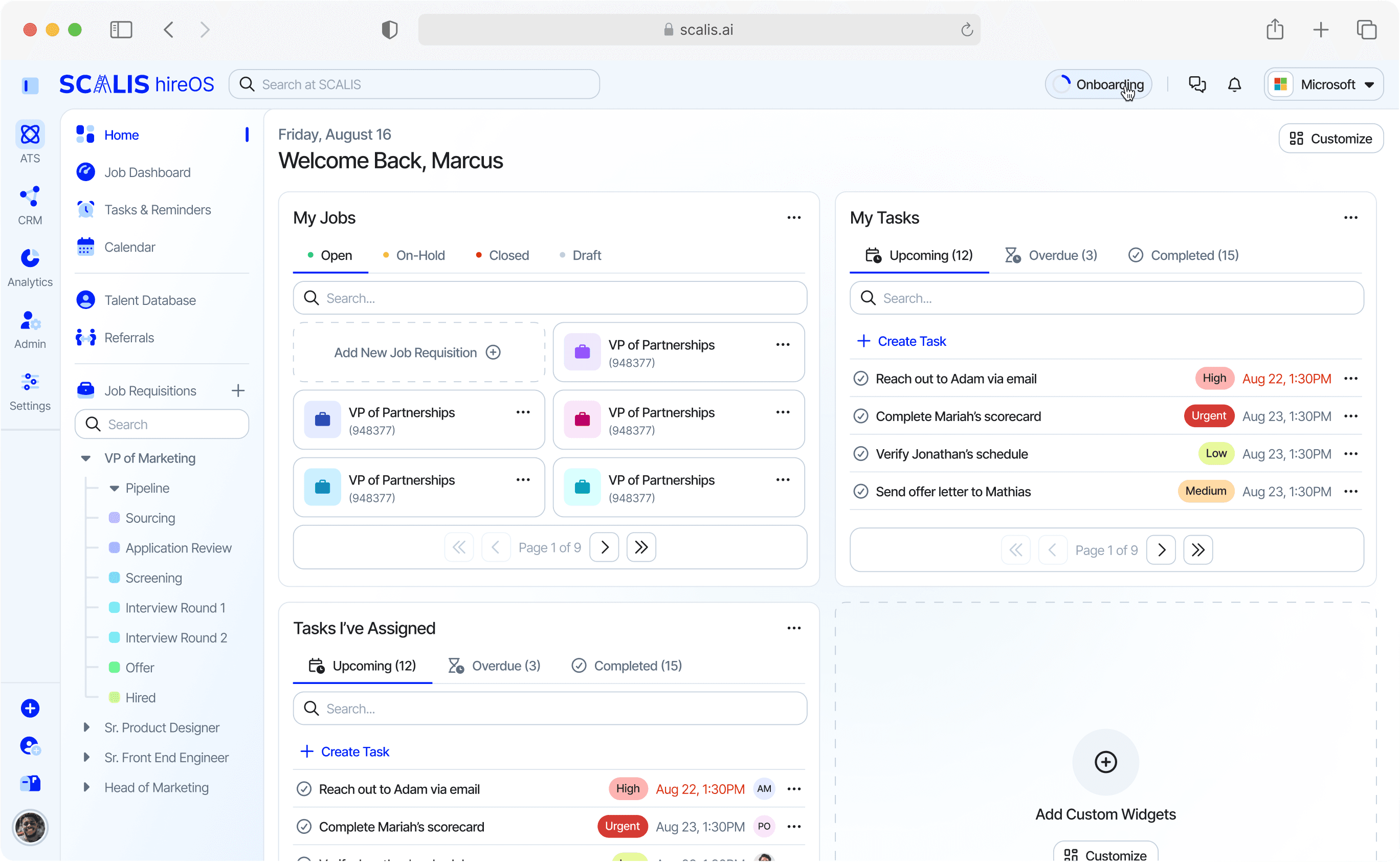 SCALIS hireOS dashboard